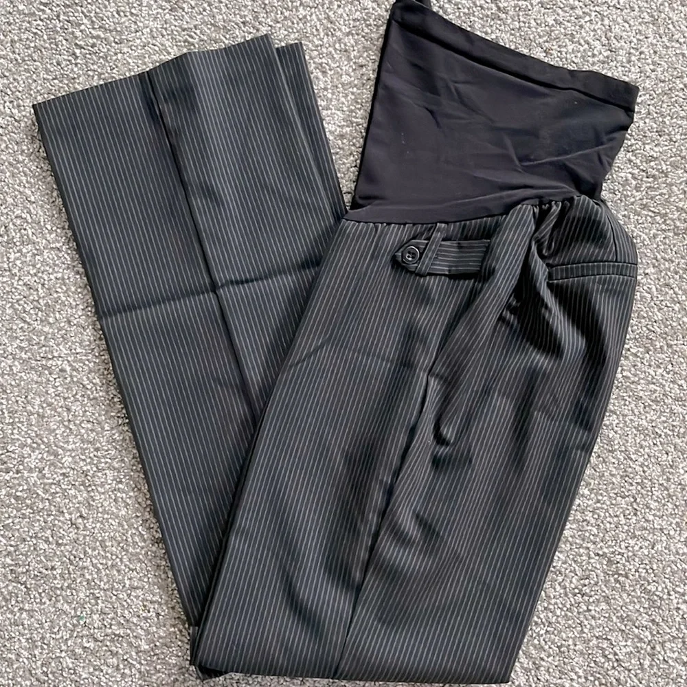 2 Pairs of Maternity Black Pants Size Large, Solid Black and Pinstriped - Picture 3 of 6